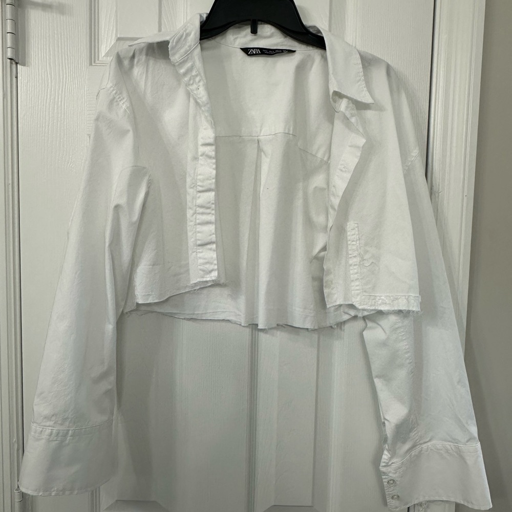 Zara White Button Down Cropped Shirt
